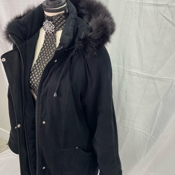 NuAGE DROOPY LOSE FIT WINTER JACKET VELEVITY FEEL WITH FUR HOODIE - Picture 6 of 10